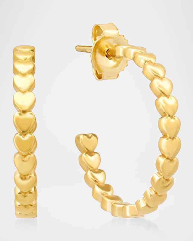 18K Yellow Gold Small Heart Link Hoop Earrings